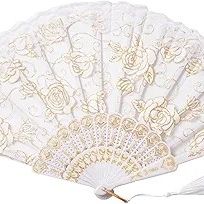 15pcs White Rose Lace Floral Folding Hand Fans Chinese Retro Folding Fan With Bags