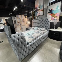 New Tufted Bed W TV Stand.  Grey Or Black.  Free Delivery!