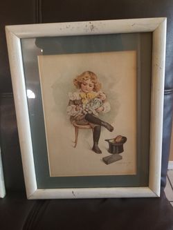Art print~THE MATERNAL CARES~Maud Humphrey Victorian little girl dolls vtg 9x12 set of 3