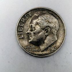 1982 Roosevelt Dime P Mint Mark Key Date With Errors 