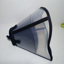 Dog Size Small-Medium Safety Cone Black Fabric  & Clear Plastic With Bungee Chord Neck Adjustment- New Open Box