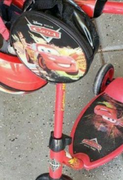 Disney Cars Lightning McQueen 3 Wheel Toddler Scooter and Matching Helmet