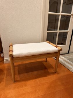 Hearth & Hand with Magnolia Upholstered Natural Wood Ottoman - Gray & Oatmeal