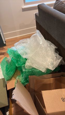 Bubble wrap, plastic foam, boxes