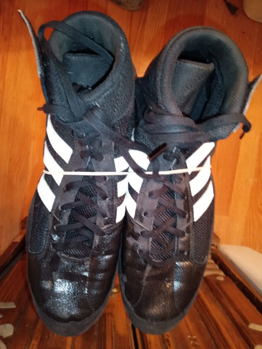 ADIDAS{black&white striped lace up+monk strap wrestling shoes