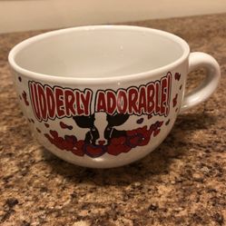 “Udderly Adorable” Cow & Hearts large coffee/soup