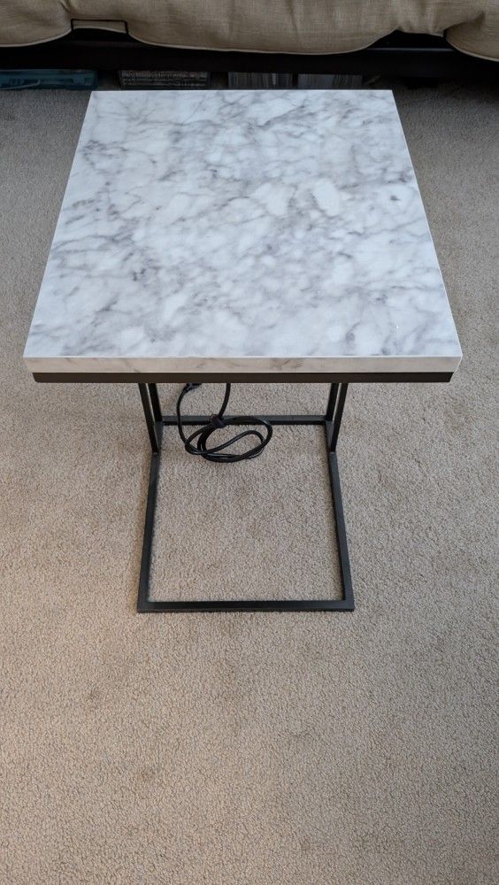 Marble Looking End Table With Power