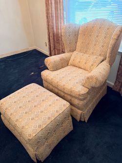 Upholstered  Wingback Armchair with Matching Ottoman