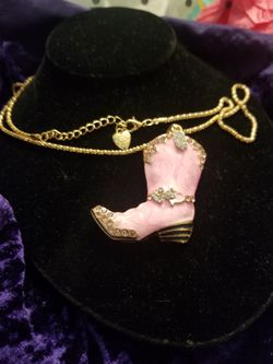 Betsey Johnson pink boot sweater necklace.