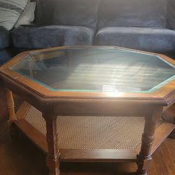 Vintage Glass And Whicker Coffee Table