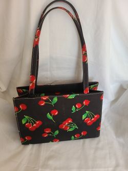 CHERRIES Shoulder Tote Handbag  Beautiful Black SPARKLE RED RHINESTONE