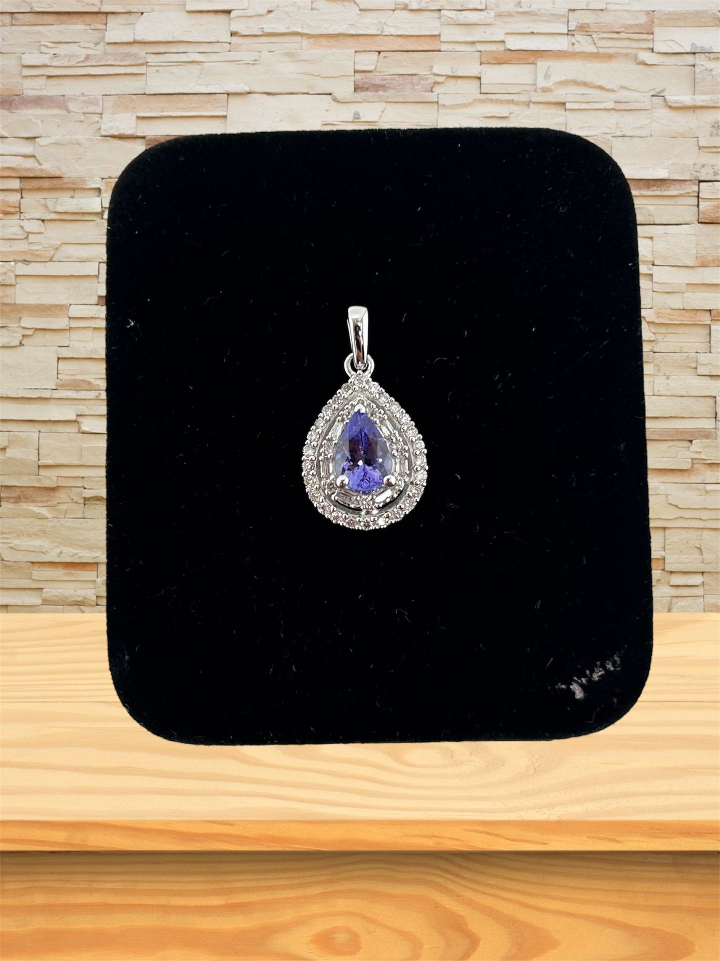 14K White Gold Round & Baguette Diamond Pendant 