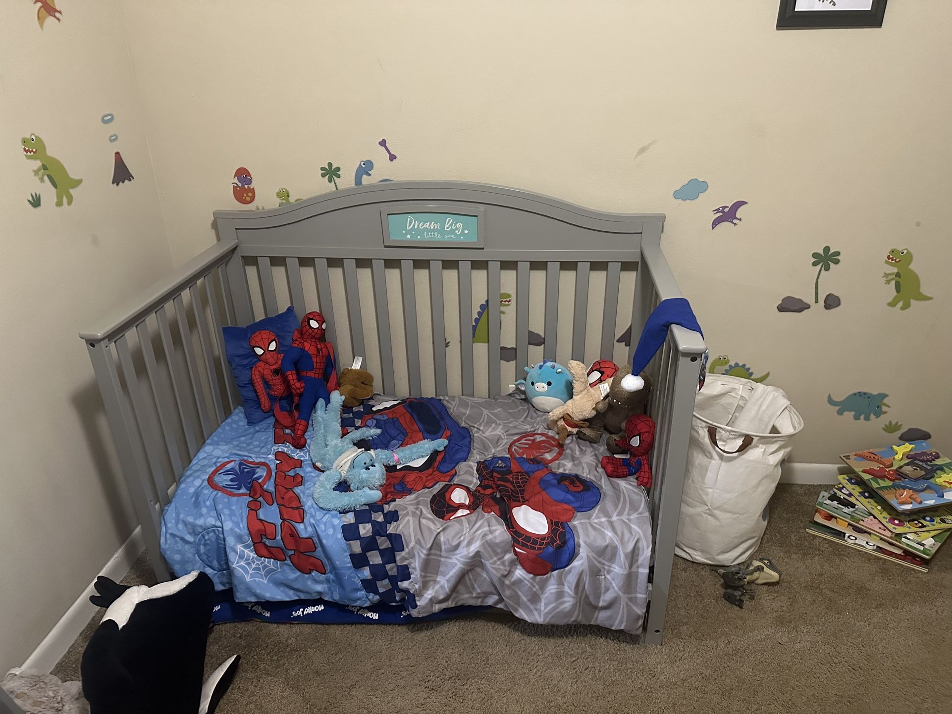 Bab y crib turned to Tyler’s bed as well as changing table