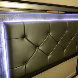 Full White Bed W/LED Lights (Mattress not Included)