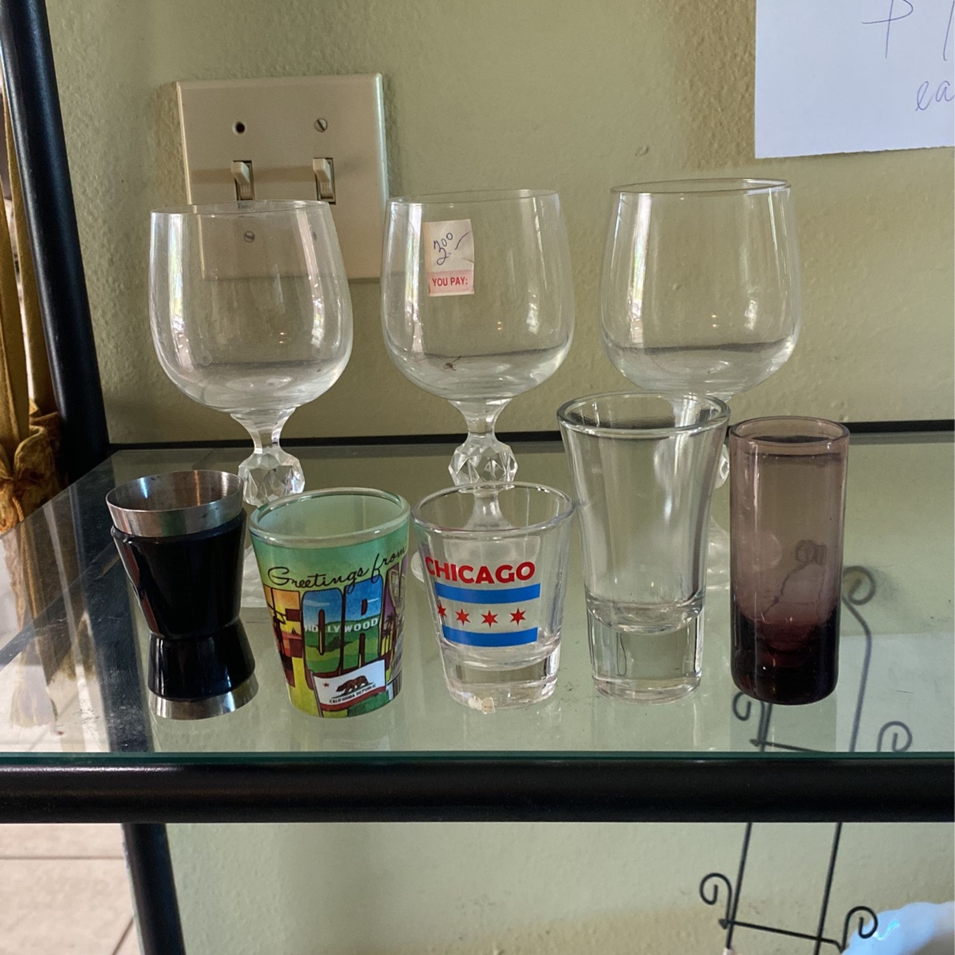 5 Shot Glasses And 3 Wine Glasses $7