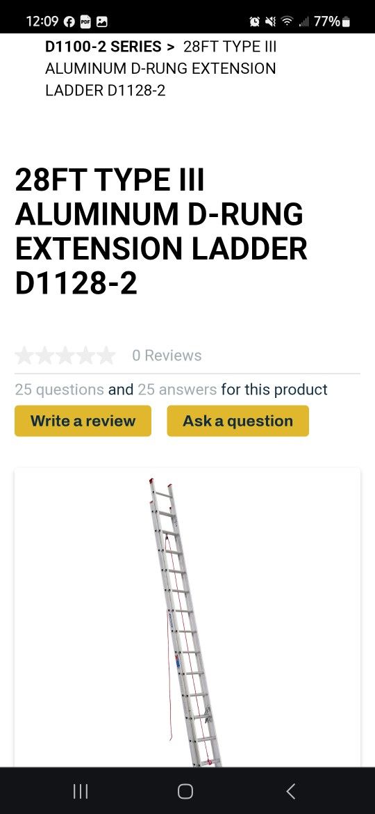 WERNER 28FT EXTENSION LADDER & 16FT EXTENSION LADDER (NEW)