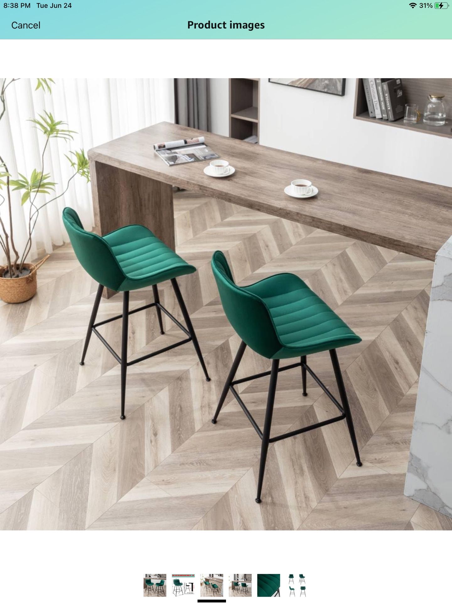 *Brand New In Box* Velvet Upholstered Island Stools, Bartools Set of 2