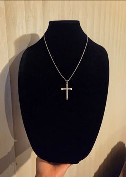 Italy 925 Solid Sterling Silver Rhodium Finish D/C Rope Chain Necklace & Cross Pendant for Women 22" Plata 925 Cadena con Rodio & Cruz Para Dama 22"