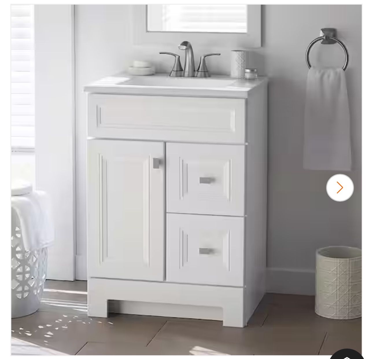 Sedgewood 24.5 in. W x 18.75 in. D x 34.375 in. H Single Sink Bath Vanity in White with Arctic Solid Surface Top