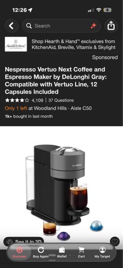 Nespresso Vertuo Next Coffee and Espresso Maker by DeLonghi Gray: