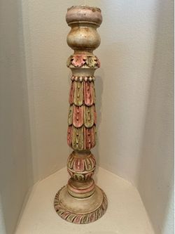 Tall Carved Wooden Candle Holder