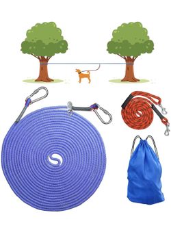Dog Tie Cable for Camping, No Need to Install Tools, with A 50ft Portable Overhead Trolley System, System with 6.5ft Dog Runner Cabl , Tether Can Hold