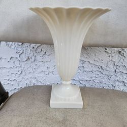 8.5" Antique Lenox 1906 Fluted and Flared Pedestal Vase with Green Wreath Stamp 