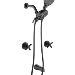 2 Handles Shower Faucet Set with Tub Spout Bathtub Shower Faucet Combo Set Shower System Complete Tub and Shower Trim Kit Matte Black Wall Mounted Sho