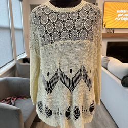 Distressed, Cream Sweater - Size S/M