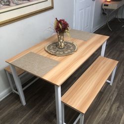 Kitchen Dining Table Set With 2 Benches 
