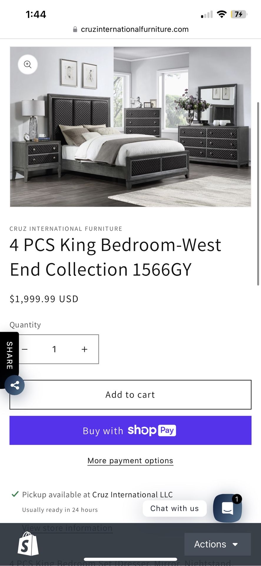 New King Bedroom Set 4 Pieces