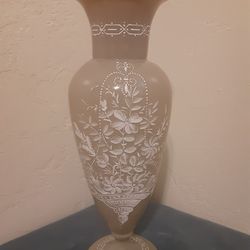 Gorgeous Tan Vase Enameled Flowers 