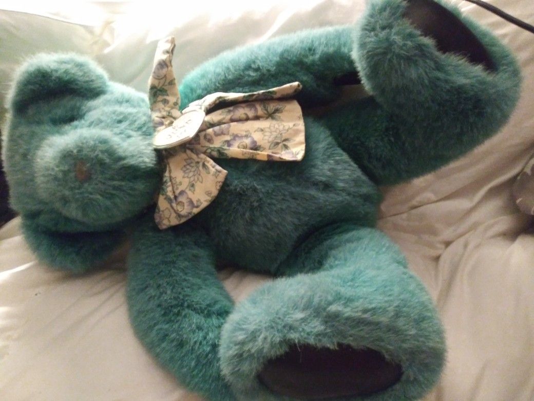 GUND Victorias Secret Teddy Bear 1992 Teal Green Plush Bow Charm 14" 1992