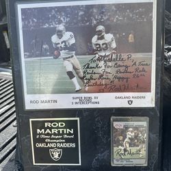Vintage raiders, nation player rod, Martin signed card picture autographed