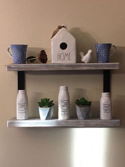 2 tier white stain wall shelves