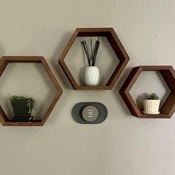 Hexagon Shelves Honeycomb Set Of 3 brown