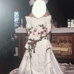 Wedding Dress; Detachable Train; & Veil