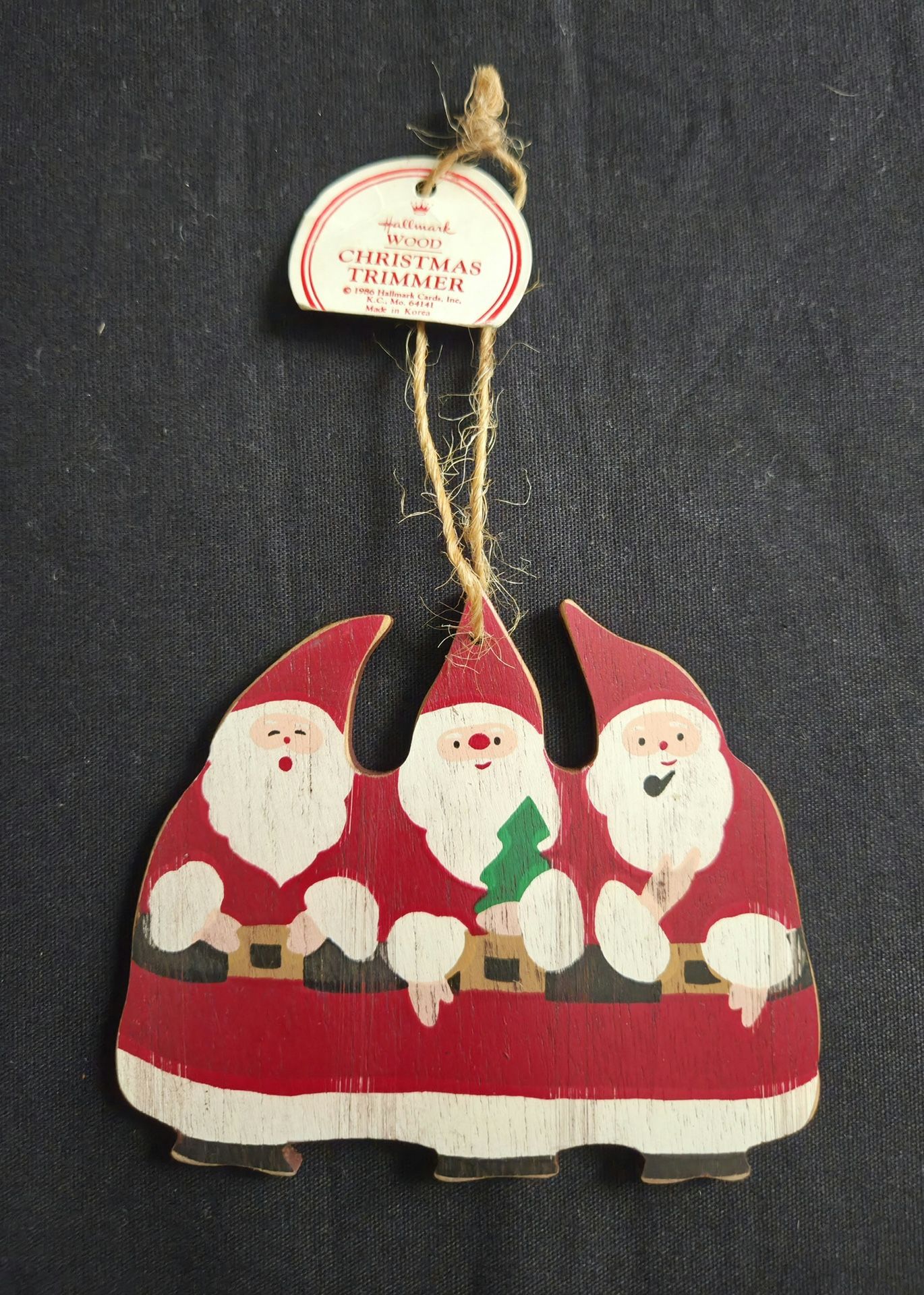 Hallmark 3 Santa Claus Wood Christmas Tree Ornament Handpainted 1986 Hallmark