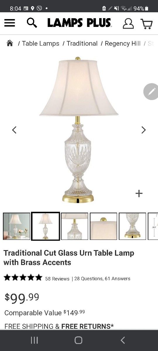 Lamp, Crystal with shade Classic Collection Urn Shape