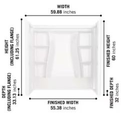 A000711A Delta Classic 500 60 in. W x 61.25 in. H x 32 in. D 3-Piece Direct-to-Stud Alcove Bathtub Shower Surrounds in High Gloss White