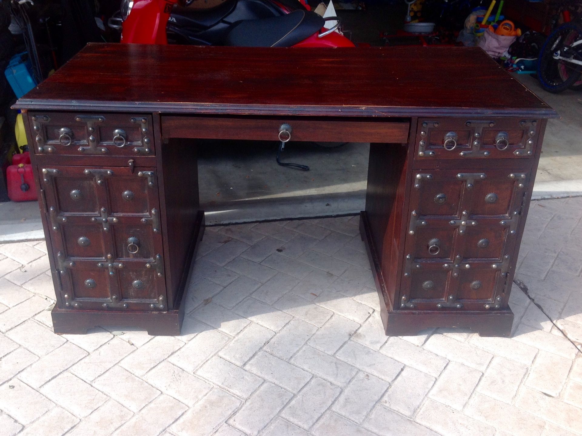 Pottery Barn Ludlow series trunk desk. Full Cherry and mahogany hard wood construction chest cabinet storage stand entertainment center for TV or ?