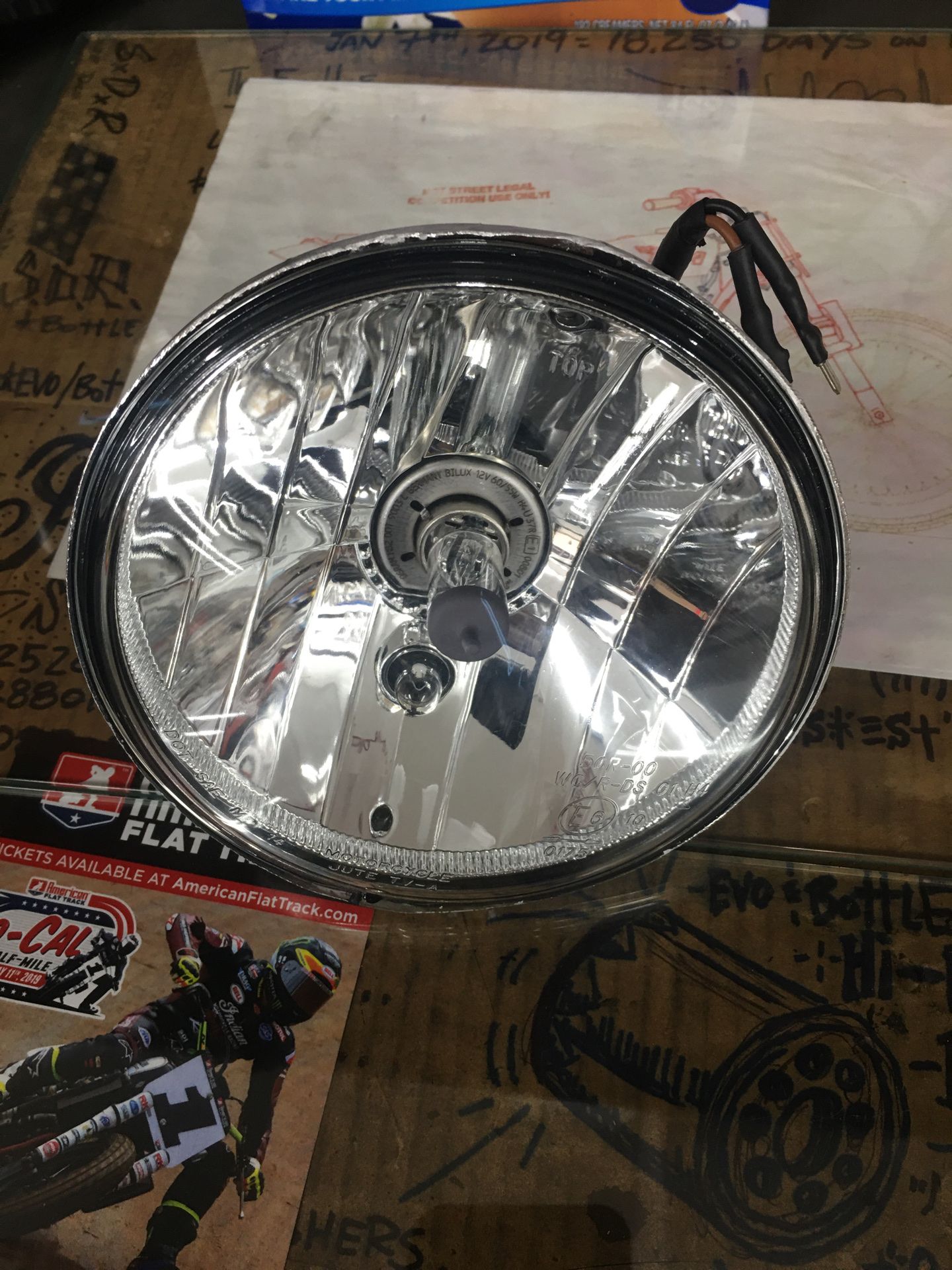 Indian motorcycle SCOUT O.E.M. headlight glass & bulb stock