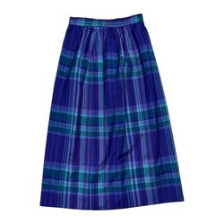 Vintage Pendleton 100%  Pure Virgin Wool Purple Blue Plaid Skirt Size 4 Petite