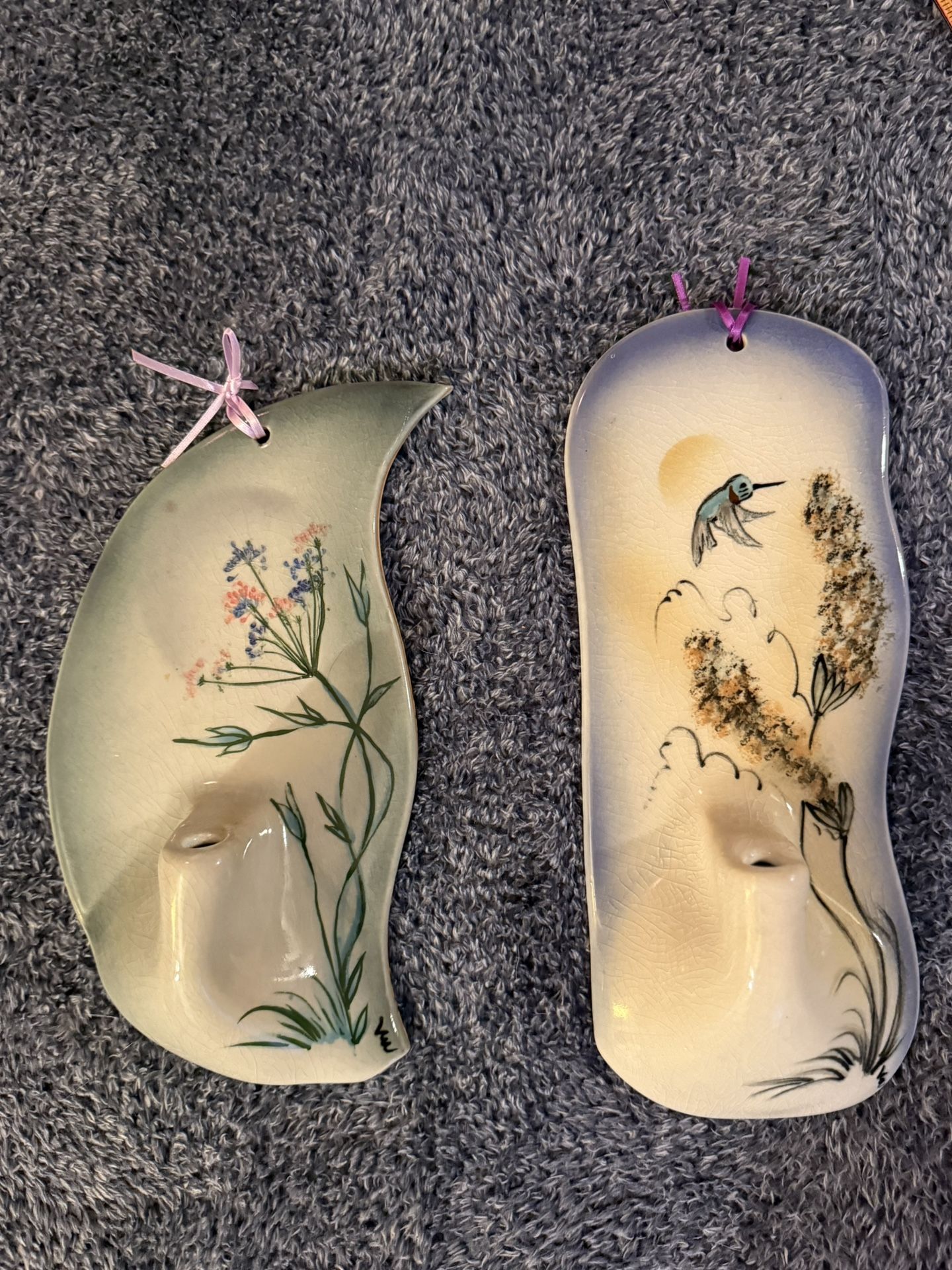 Vintage Lena Orlando Ed Griggs Porcelain Wall Oil Lamp Sconces Pair 