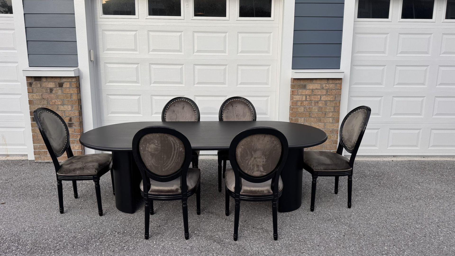 🖤 Elegant 7-Piece Solid Wood Dining Set – 92” Black Oval Table + 6 Chairs