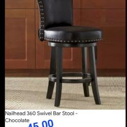 New! Nailhead 360 Swivel Bar Stool  -Chocolate 