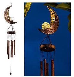 Solar Wind Chimes Outside Hanging Decor Moon Crackle Glass Ball Warm LED Light Sympathy