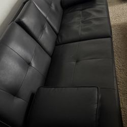 Leather Upholstered Modern Convertible Futon, Adjustable Folding Sofa Bed, Guest Bed w/Removable Armrests - Black