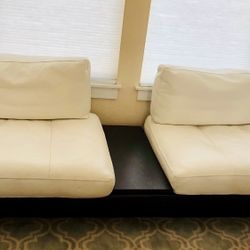 Dania white leather couch with built in table