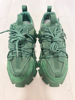 Green Chunky Platform Sneakers – Lace-Up Dad Shoes – Streetwear Athletic Shoes size37